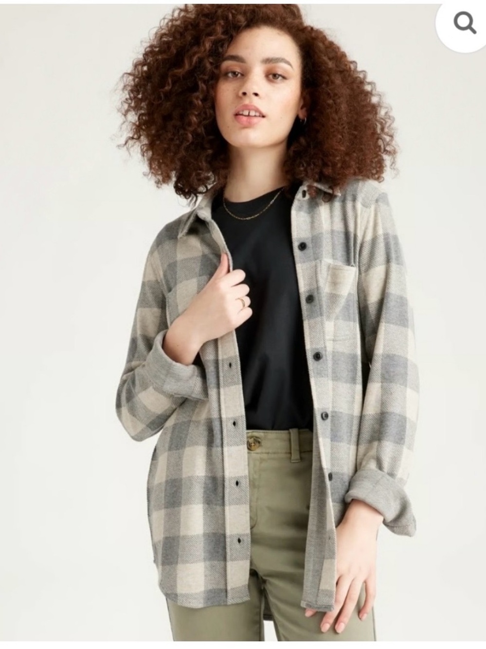Quince Light Gray Knit Button Detail Top